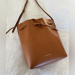 Mansur Gabriel Mini bucket bag, Apple skin version. Brown/yellow
